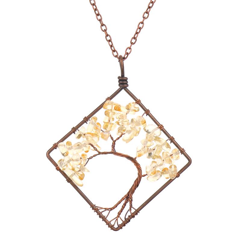 Handmade Vintage Tree of Life Necklace with Wire-Wrapped Natural Crushed Stone Crystal