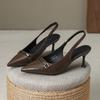 Fashion Small Design Sense Shallow Mouth with Sandals Women's Metal Buckle Pointed High Heels Stiletto Toe Single Shoes
