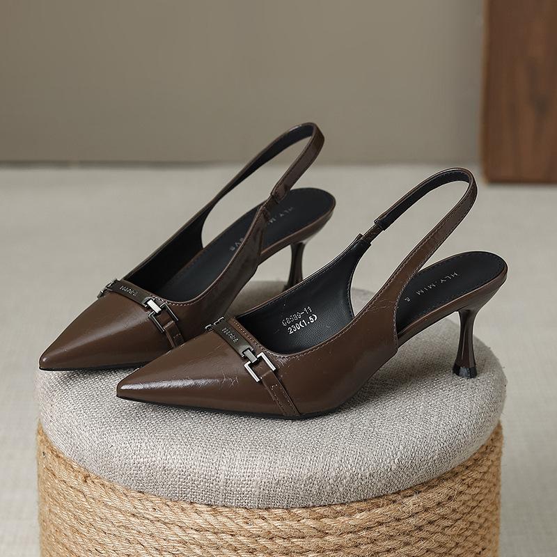 Fashion Small Design Sense Shallow Mouth with Sandals Women's Metal Buckle Pointed High Heels Stiletto Toe Single Shoes
