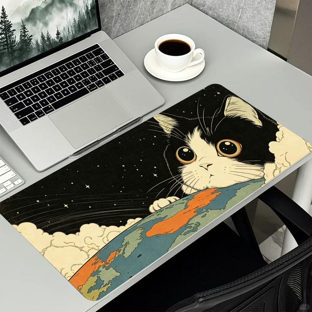 Vintage Japanese Style Cute Cat Landscape Art NonSlip Rubber Mouse Pad For Accurate Mouse Control Gaming Laptop Desktop Work