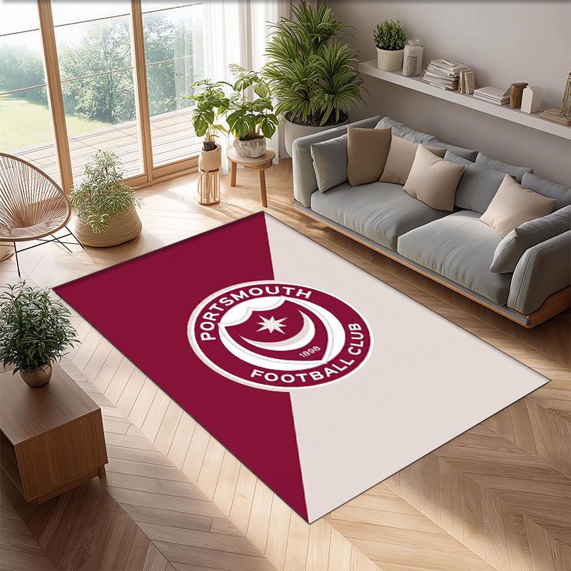 Tappeto Morbido Area Rug con Motivo Calcio Portsmouth FC Antiscivolo Tappeto per Pavimento Interno Tappetino Decorazione Sportiva per Camera da Letto