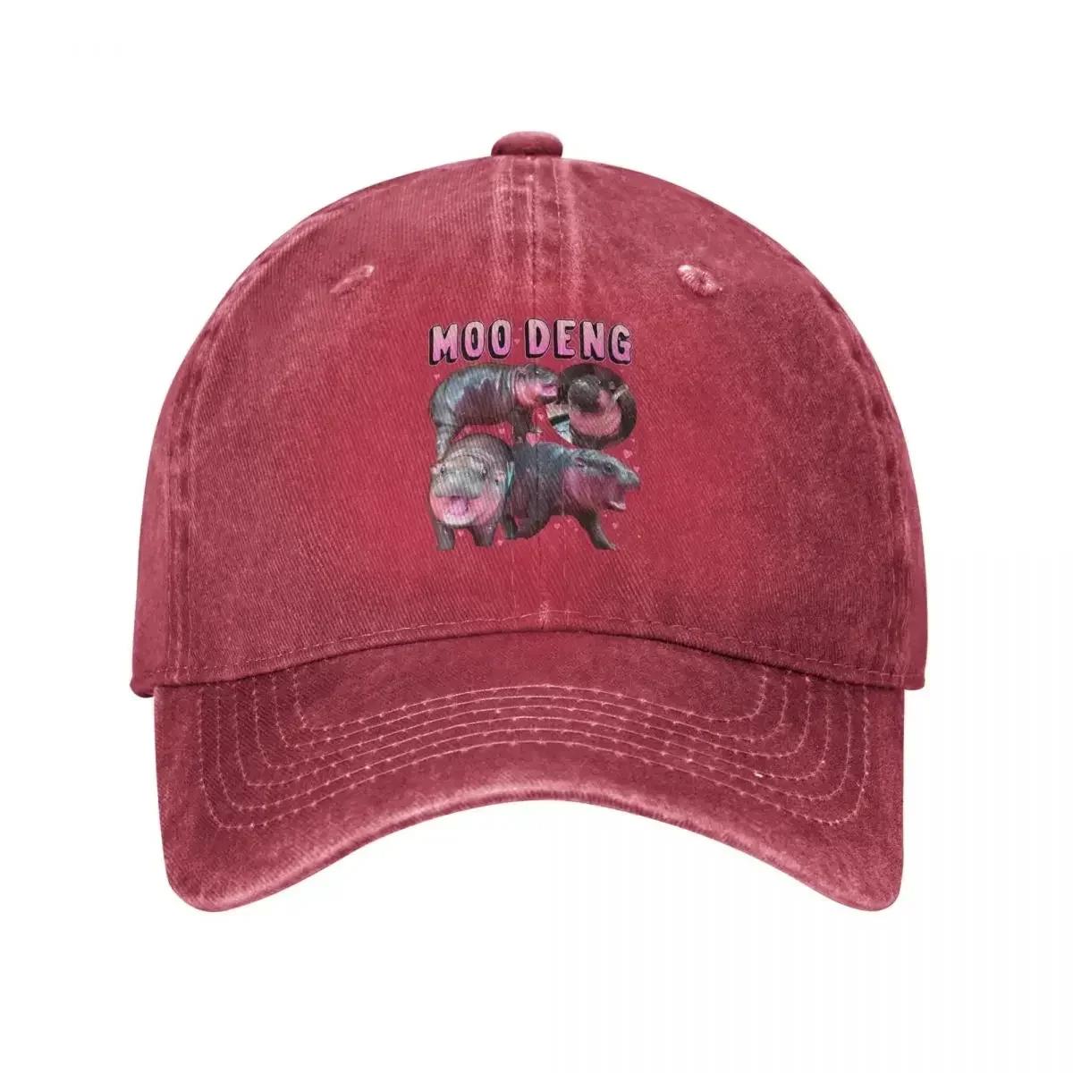 Moo Deng Bouncy Pig Meme Cute Baby Hippo Baseball Cap Vintage Distressed Denim Washed Headwear Unisex Outdoor Workouts Hats Cap