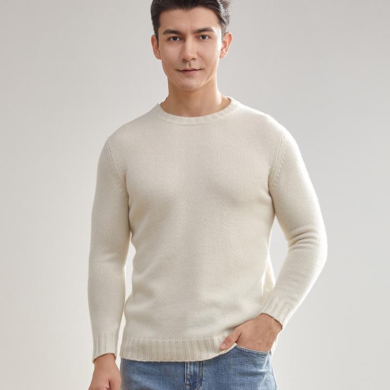 Exquisite Men's Three-Ply Pure Cashmere Sweater - Thick, Warm, Round Neck Knit for Autumn/Winter