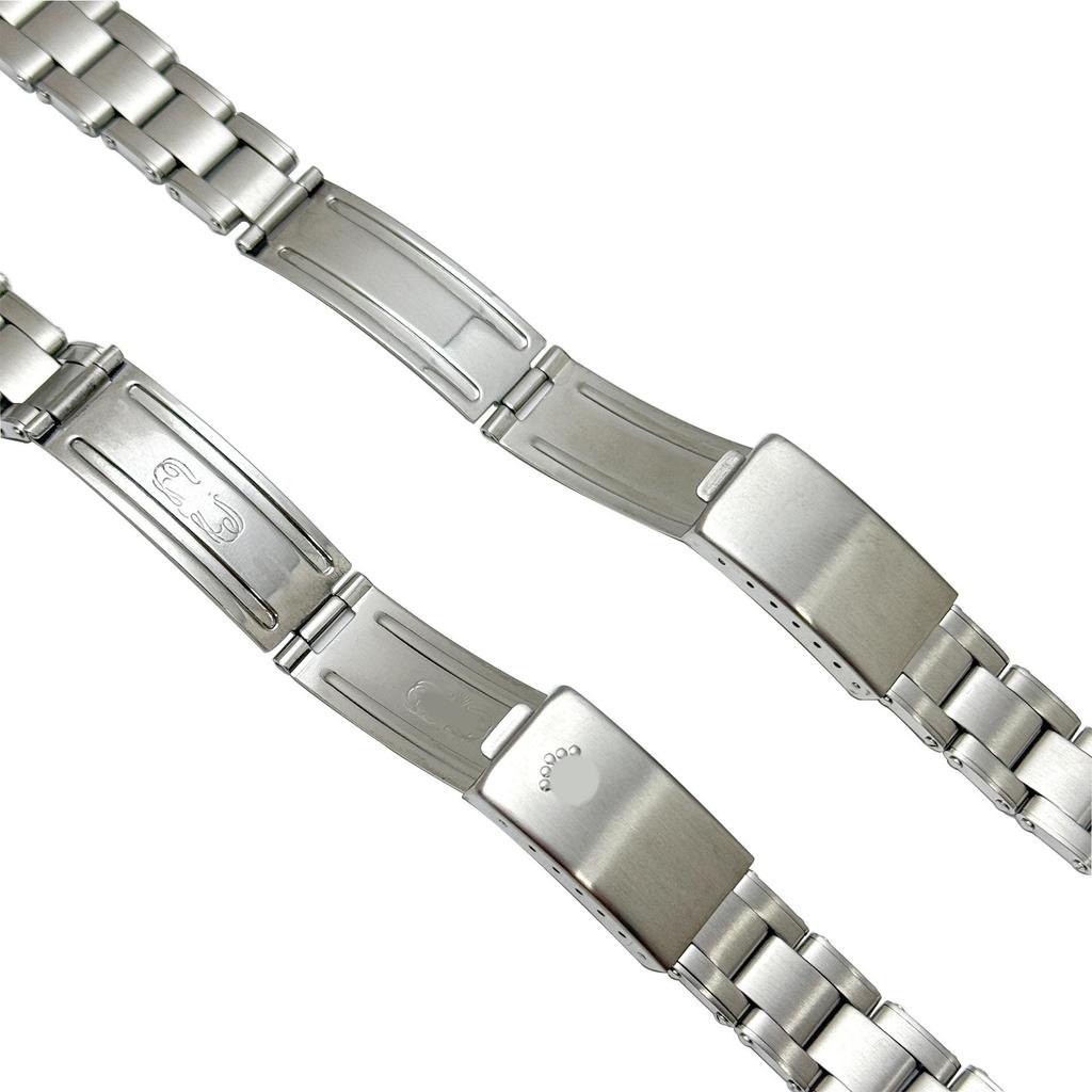 Stainless Steel Vintage-Style Rivet Watch Band for Rolex Air King with Three-Link Design and Turtleback Folding Clasp, 19mm.