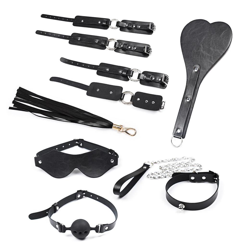 BDSM Restraint Toy Set: Handcuffs, Foot Cuffs & Gag with Storage Bag