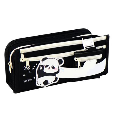 Large Capacity Pencil Case Cute Cartoon Panda Pattern Multi Compartments Oxford Cloth Pencil Pouch