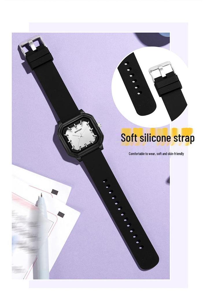 Sanda Fashion Color Block Kids' Silent Quartz Square Exam Watch – 3D Creative Unisex Design