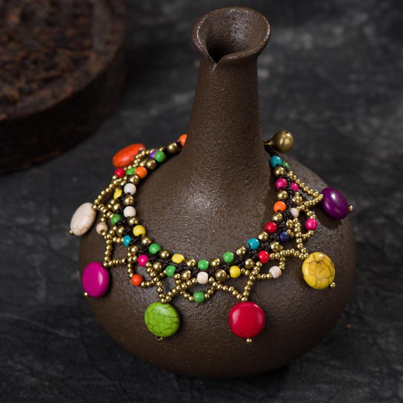 Bohemian Handwoven Adjustable Turquoise Anklet Bracelet&Hand Chain,For Summer Beach Party Music Festival,Perfect Gift for Women