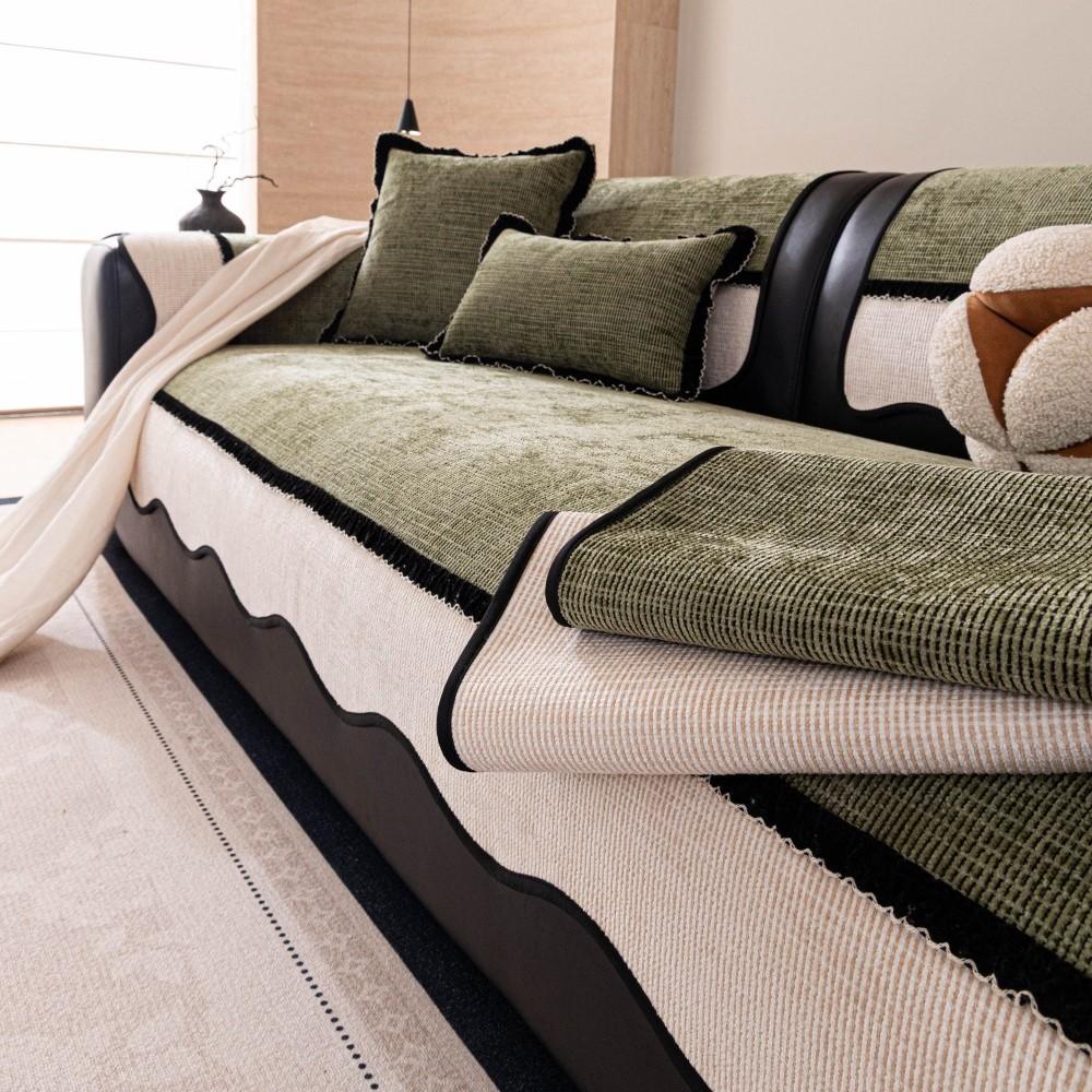 Four Seasons Universal Pad For Irregular Patchwork Sofa New Mid-Century Style Chenille Premium Non-Slip Sofa Cushion Cover