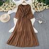 French retro embroidered V-neck seven-quarter-sleeved dress for women's summer commuting style loose and breathable big swing elegant long dress