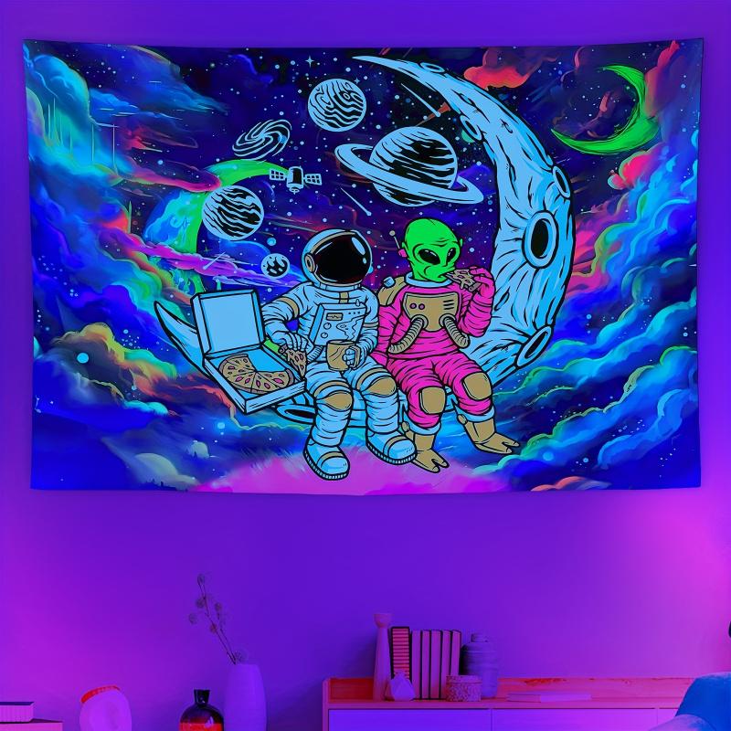 VIKAMA Personality Trend Cyberwind Psychedelic Astronaut and Alien Tapestry Bedroom Headboard Esports Room Wall Decoration