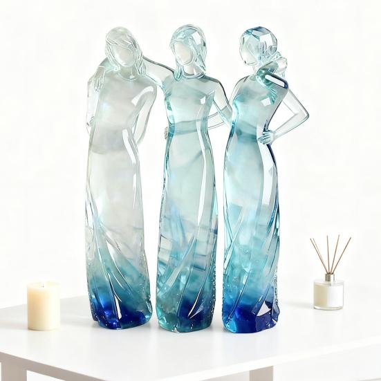Goddess Figurine Resin Tinted Goddess of Hope Sisters Sculpture Transparent Gradient Blue Woman Statue for Table Mantel Bookshelf Decor
