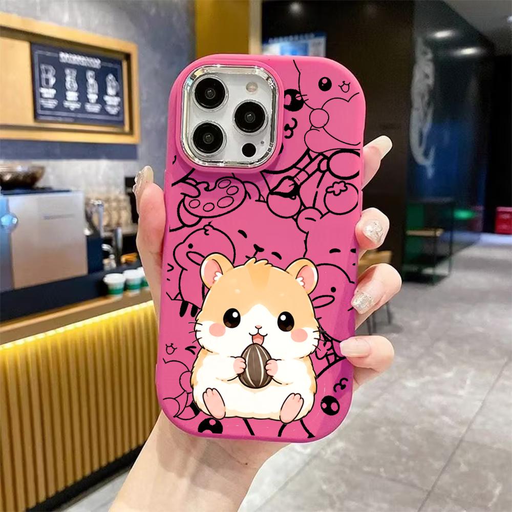 Phone Case: 2D flat, fits iPhone 18, 17, 16, 15, 14, 13 Pro; little hamster nibbling sunflower seeds, perfect holiday gift for Christmas and Halloween
