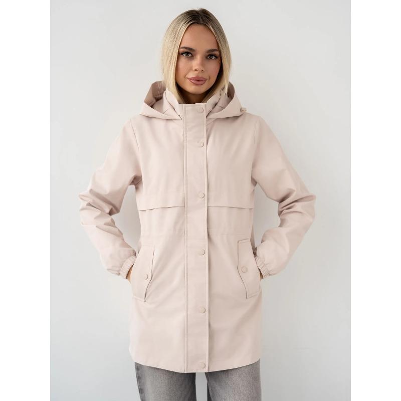 Chaqueta con capucha para mujer Cintura con cordón Botones a presión Cremallera Manga larga Bolsillos Cortavientos Longitud media Gabardina