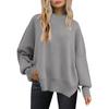 Women's Fashion Round Neck Long Sleeve Sweater Knitted Side Slit Pullover