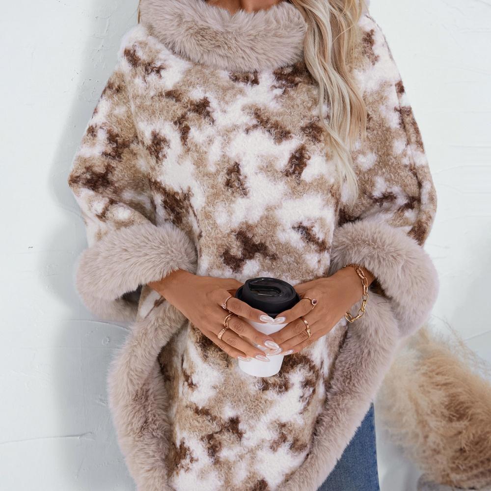 4 Colori Poncho in Pelliccia Sintetica da Donna Triangolare Caldo Pullover Largo Soprabito Invernale Leopardo Pile d'Agnello Velluto Spesso Morbido Mantelle