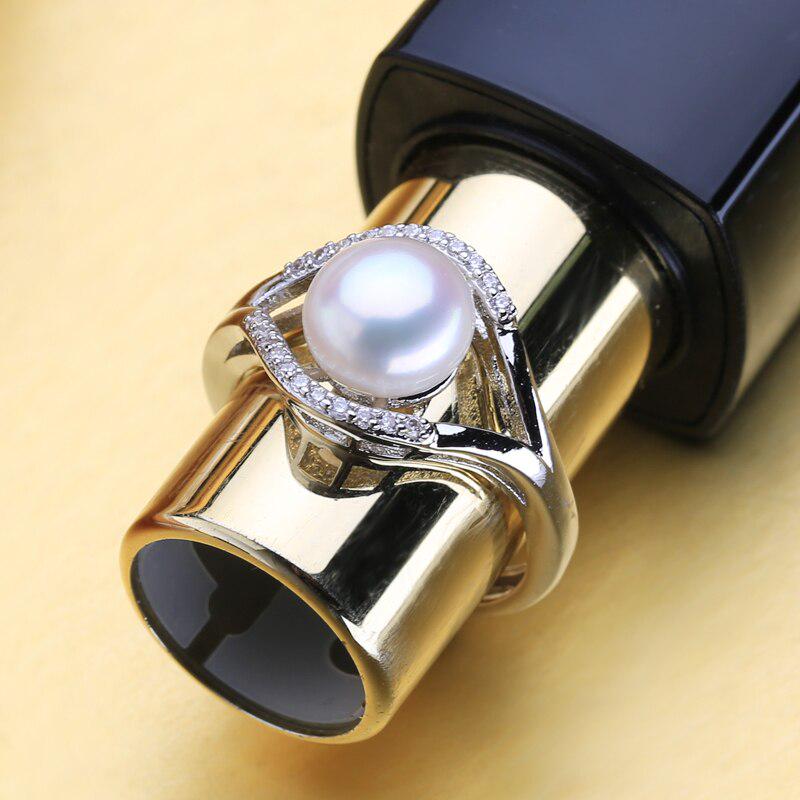LSOOYH Naturlige ferskvannsperleringer Damemote Luksus Cubic Zirconia Justerbare Ringsmykker