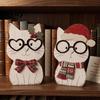 Handcrafted Wood Cat Figurines Christmas Wooden Tabletop Decor, Cute Kitty Figurine, Rustic Farmhouse Animal Gifts Xmas Tiered Tray Ornament