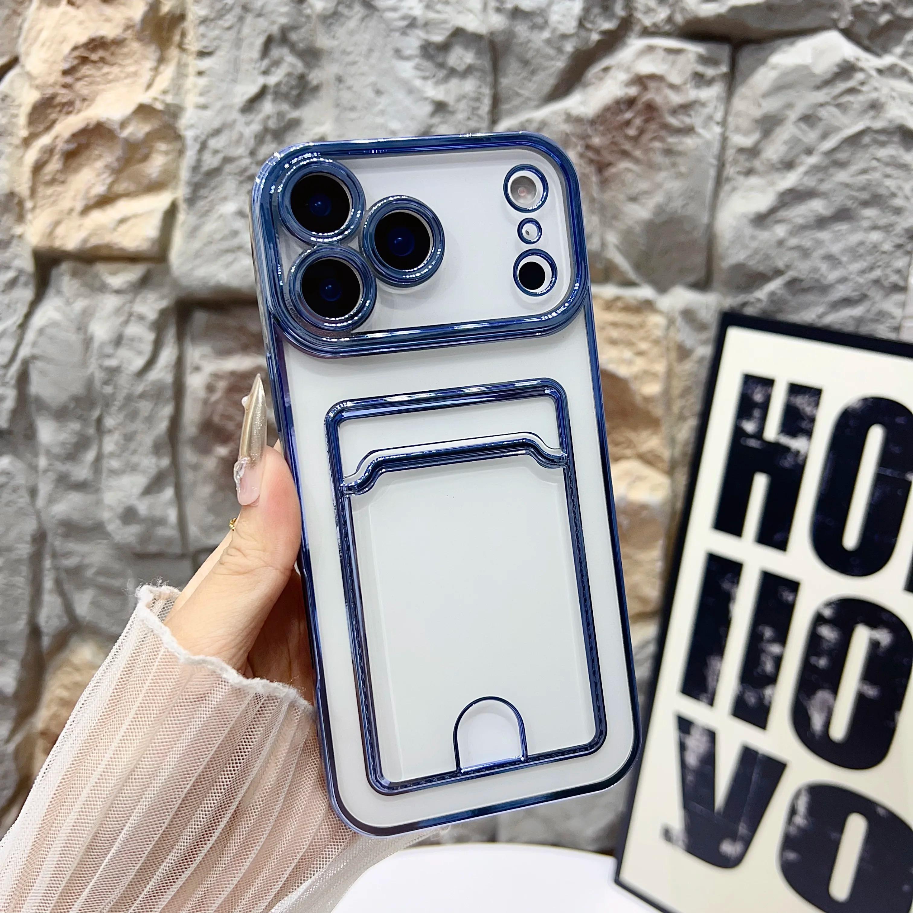 

Fashion Card Holder Bag Case For iPhone 17 16 15 14 13 12 11 Pro Max 17 Air Clear Shockproof Slot Wallet Soft Plating Cover iPhone 15