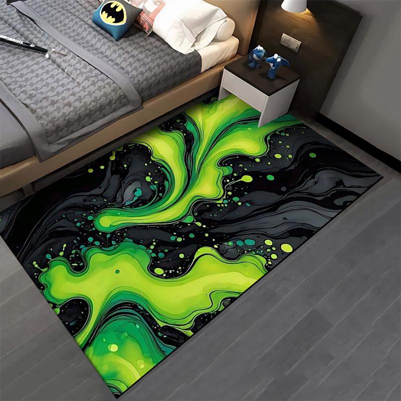 Abstract Green and Black Swirl Pattern Carpet for Living Room Decor Suitable for use as an anti-slip for living room bedroom sofas