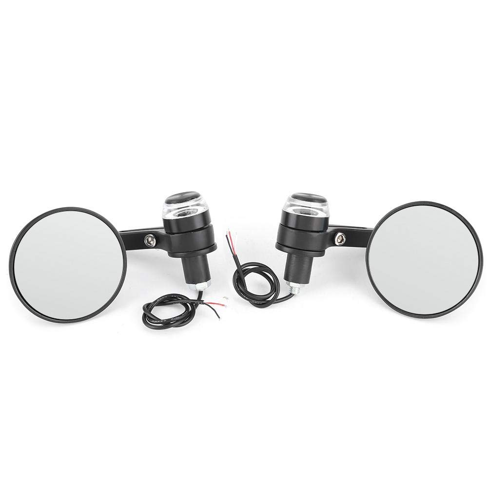

KIMISS Motorcycle Side Mirror, 2pcs 22mm 7/8in Handlebar End Round Rearview Mirror for Bike with LED Turn Signal Light normal