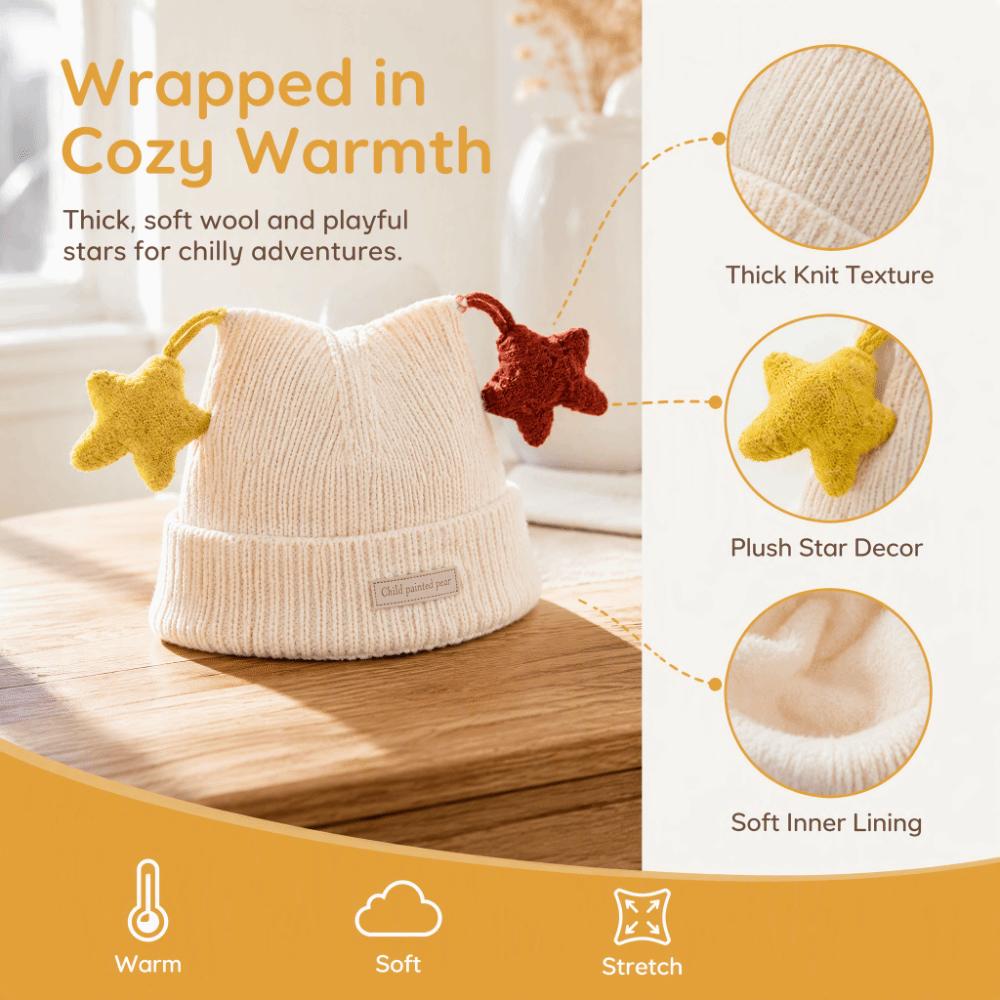 Thick Knit Children Hat Star Decor Knitted Cap Fashion Toddler Hat  Winter Outdoor