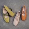 Johnature Cross Strap Square Toe Solid Color Flat Casual Comfortable Soft Sole Women's Slip-on Shoes