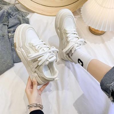 Trendy Casual Single Shoes 2024 Autumn New Item Thick Sole Color Blocked Simple Daily Versatile Women's Vulcanized Shoes Daily