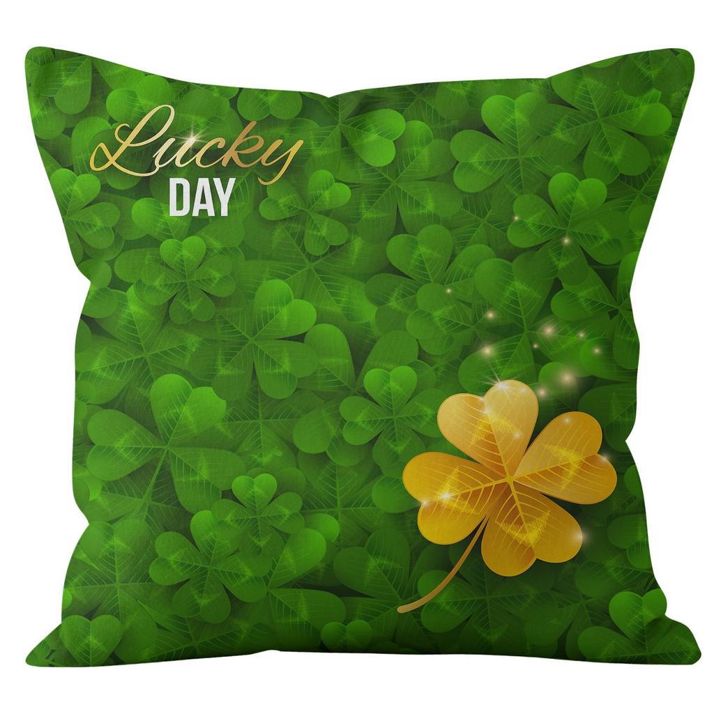 Home Cushion Cover St. Patrick's Day Pillowcase Four-leaf Clover Plaid Sofa Cushion Cover