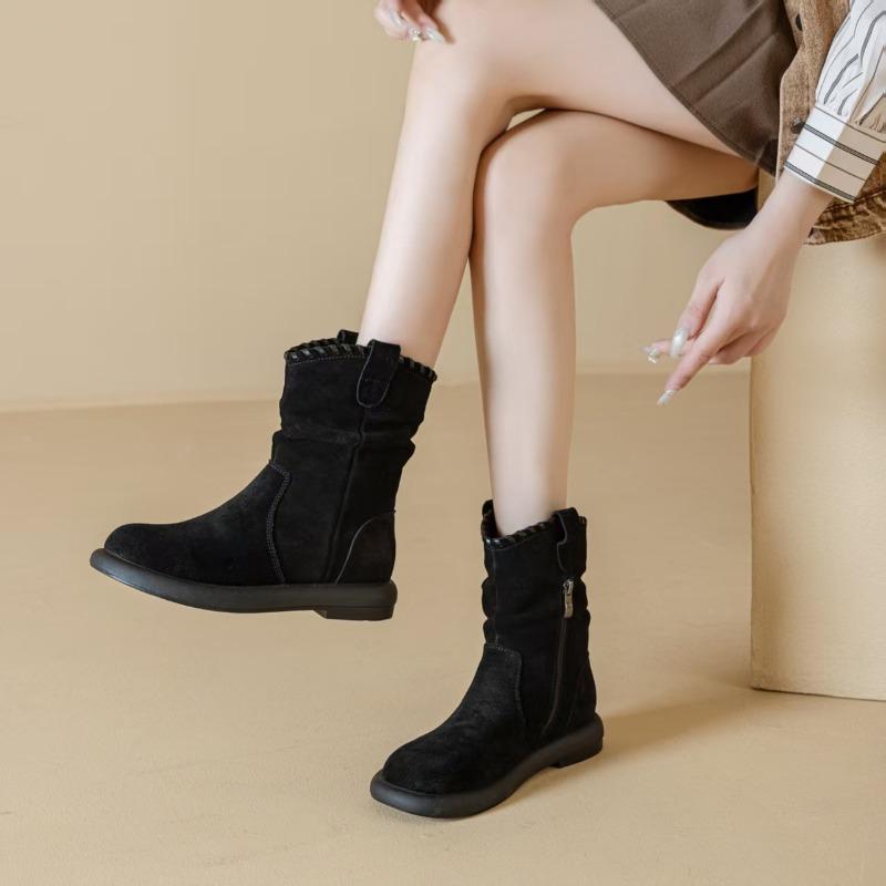 Slimming Round Boots, Women's Shoes, Retro Casual Boots, Versatile Mid-calf Boots