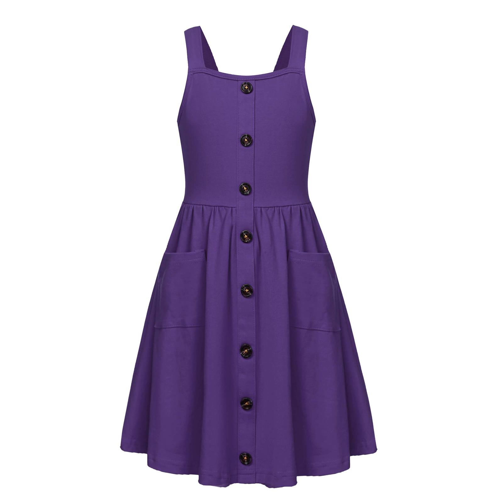 

Girls Fashion Buckle-Front Sleeveless Pocket Casual Solid-Color Dress 120 фиолетовый