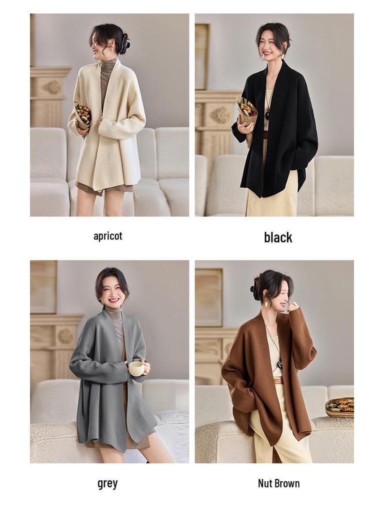 Woll-Cardigan-Übermantel - Damen Locker Einfarbig Gestrickt für Herbst/Winter 2025