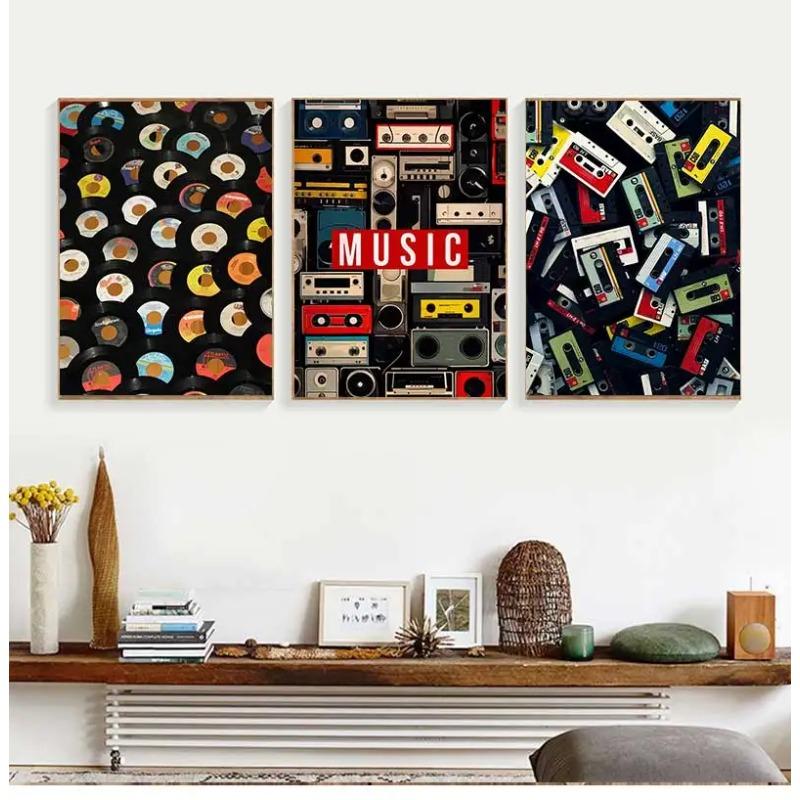 Vintage Cassette Tape and Vinyl Poster Modern Music Prints Canvas Painting Wall Art Pictures Home Room Classics Music Decoration