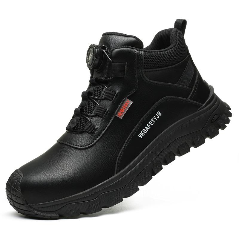 Waterproof Men Safety Shoes Rotating Button Labor Protection Shoes Leather Men's Work Boots with Steel Toe Protective Boots