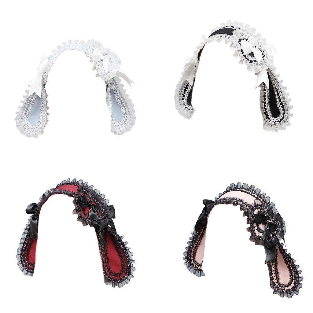 Liebliches Hasenohren-Haarband Anime-Kostüm-Haarband für Frauen Mädchen Party Kopfwickel Y2K Halloween Spitze Schleife Breites Haarband