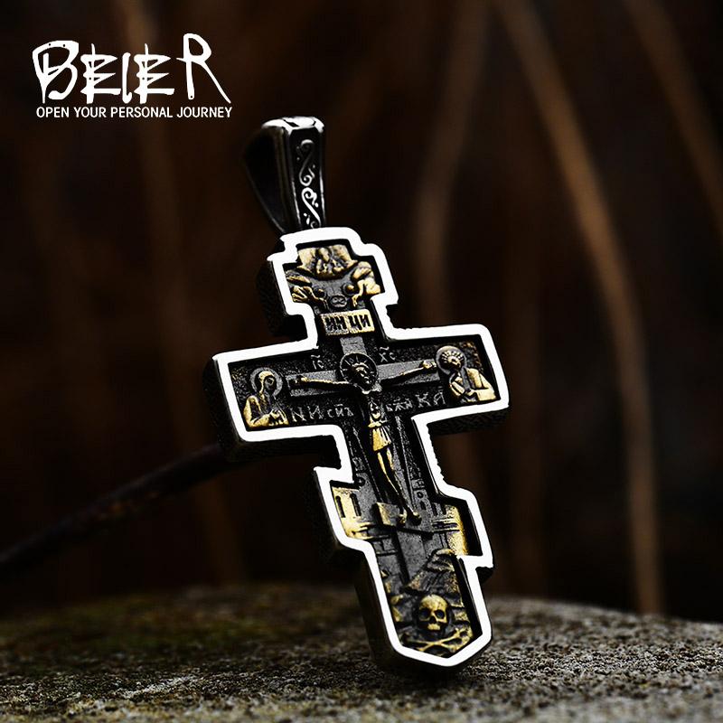 Beier Stainless Steel Men's Christian Christ Jesus Bible Jesus Exorcist Cross Pendant Chain Necklace Jewelry LLLHP199P