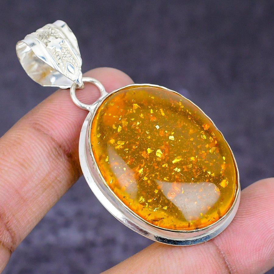 Natural Baltic Amber Gemstone 925 Sterling Silver Jewelry Pendant 2.17" ETC-14765