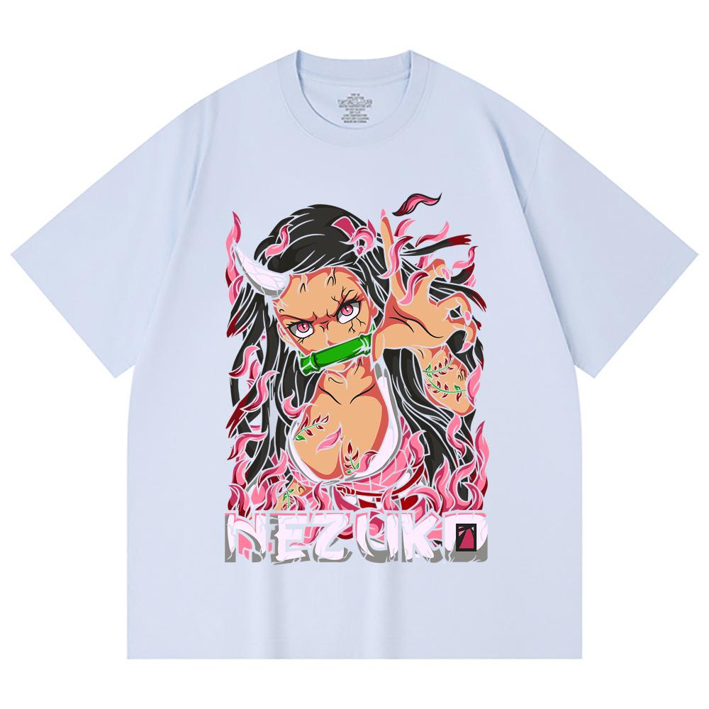 230 Gsm 100% Cotton Demon Slayer V73 Nezuko Print Unisex Heavy Cotton T Shirt
