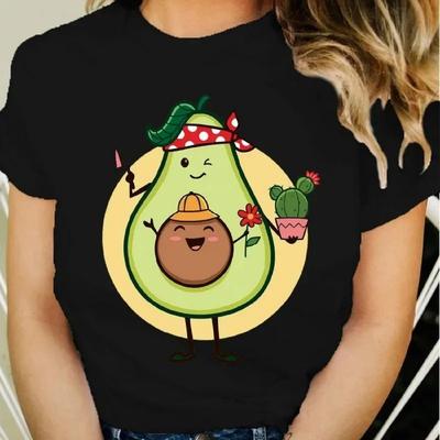 Beautiful Avocado T-shirt Women's Tops Summer Loose Cartoon Aesthetic Casual T-shirt Retro Harajuku T-shirt Ladies Street Wear