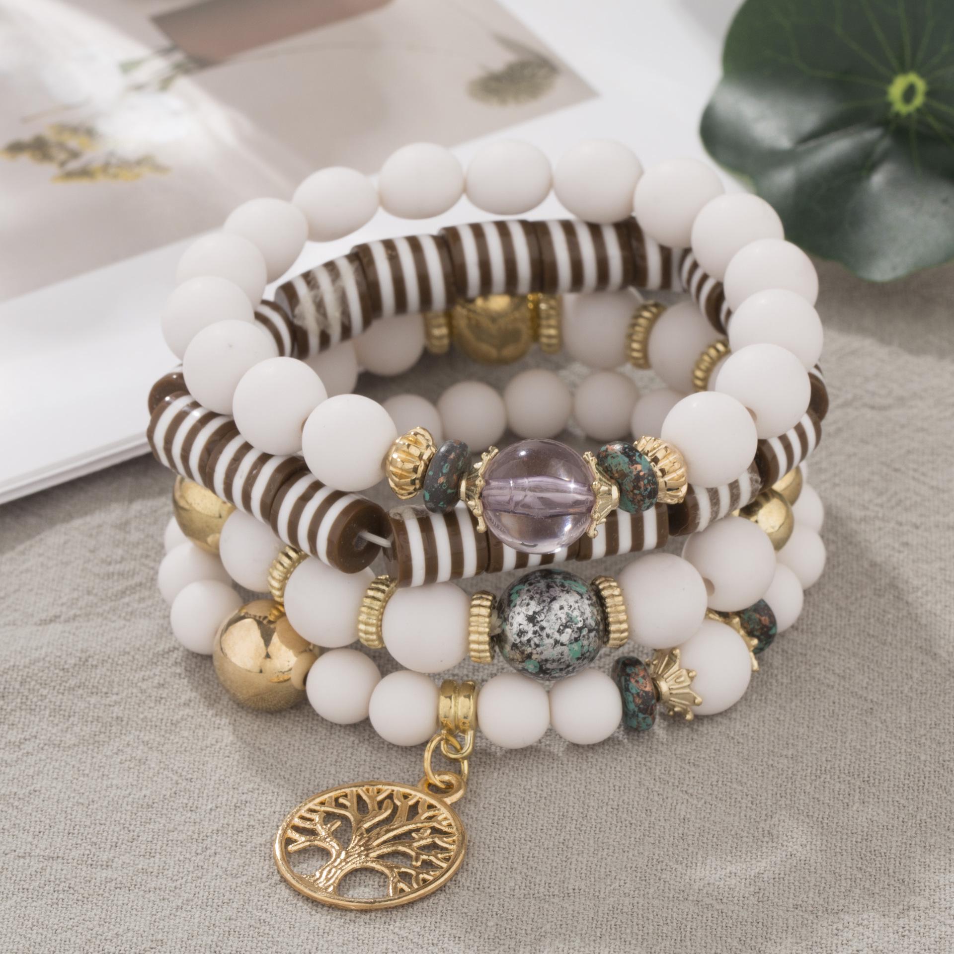Bohemian Multi-Layer Beaded Bracelet with Tree of Life Pendant