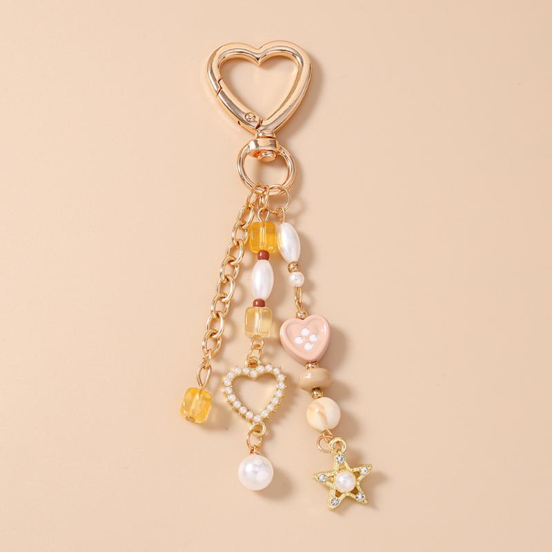 New Handmade Beaded Pearl Keychain Shell Love Heart Key Ring Pendants For Women Girls Handbag Decor Diy Key Chain Jewelry Gift
