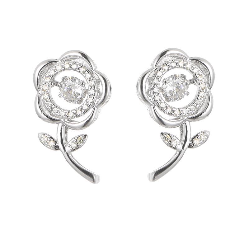 Korean Dongdaemun Sunflower Sterling Silver Rhinestone Earrings