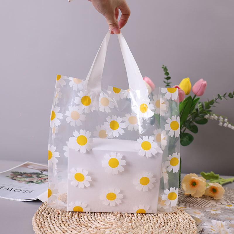 5/10 Stück Geschenktüten bedruckt Daisy Transparent Tote Tragbare Tasche Verpackung Shopping Casual Handtasche Wasserdichte Tasche
