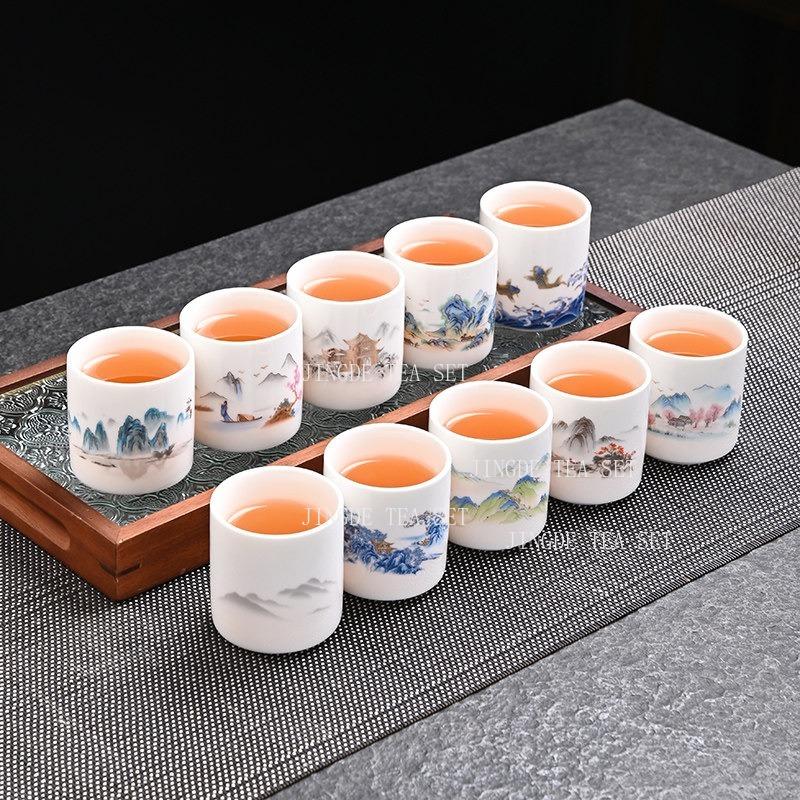 Sheep Fat Jade Straight Mouth Cup Chinese White Porcelain Tea Cup Small Capacity Kung Fu Tea Cup Guest Teacup Drinking Utensils
