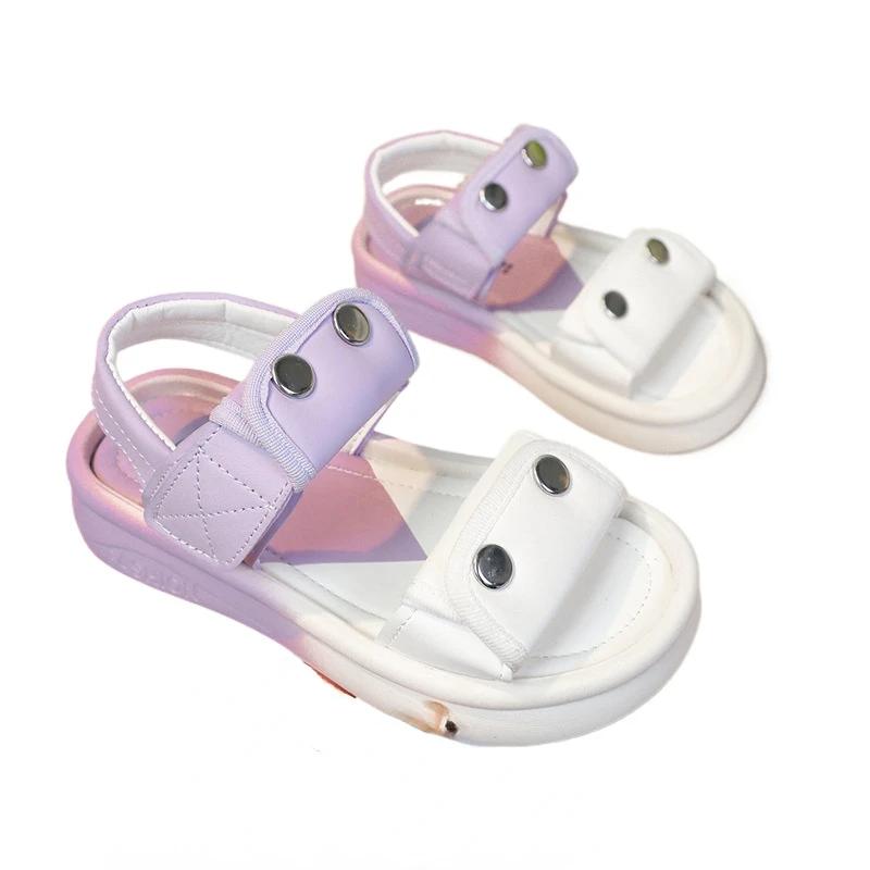 2024 Children Sandals for Girls Summer New Fashion Gradient Color Soft Comfortable Korean Style Anti-slippery Casual Beach Shoes