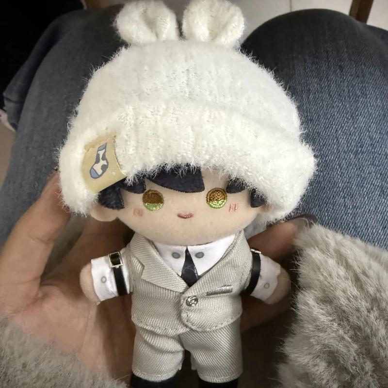 Only Clothes For 10Cm Doll Set Cute Milk White Rabbit Ear Hat Cute Plush Doll Dress Up Accessories Soft Jumpsuit Scarf Outfit