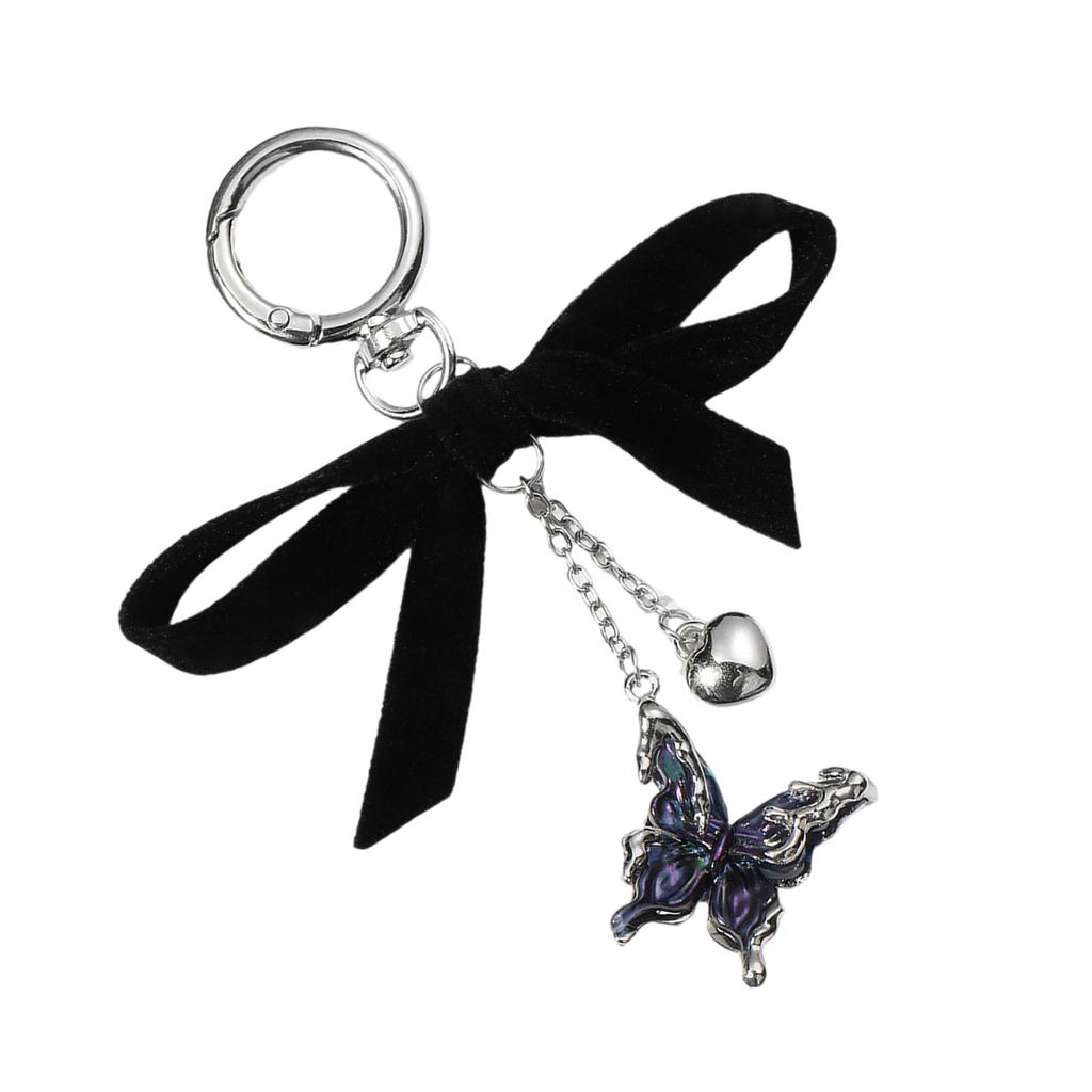 Elegant Silver Heart Bowknot Keychain Charm Pendant Handmade Heart Keyring for Women Fashionable Backpack Ornament