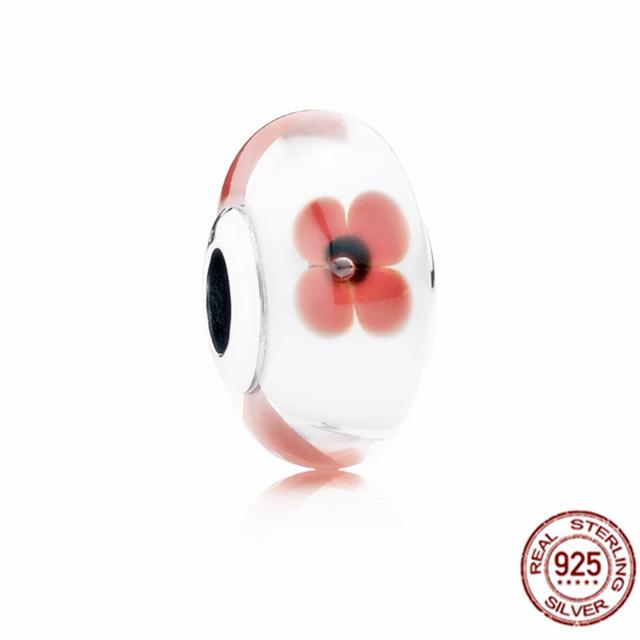 925 Sterling Silver White Red Blue Lucky Four -Leaf Clover Murano Glass Charm Jewelry Bead Fit Sweet Fasion Bracelet