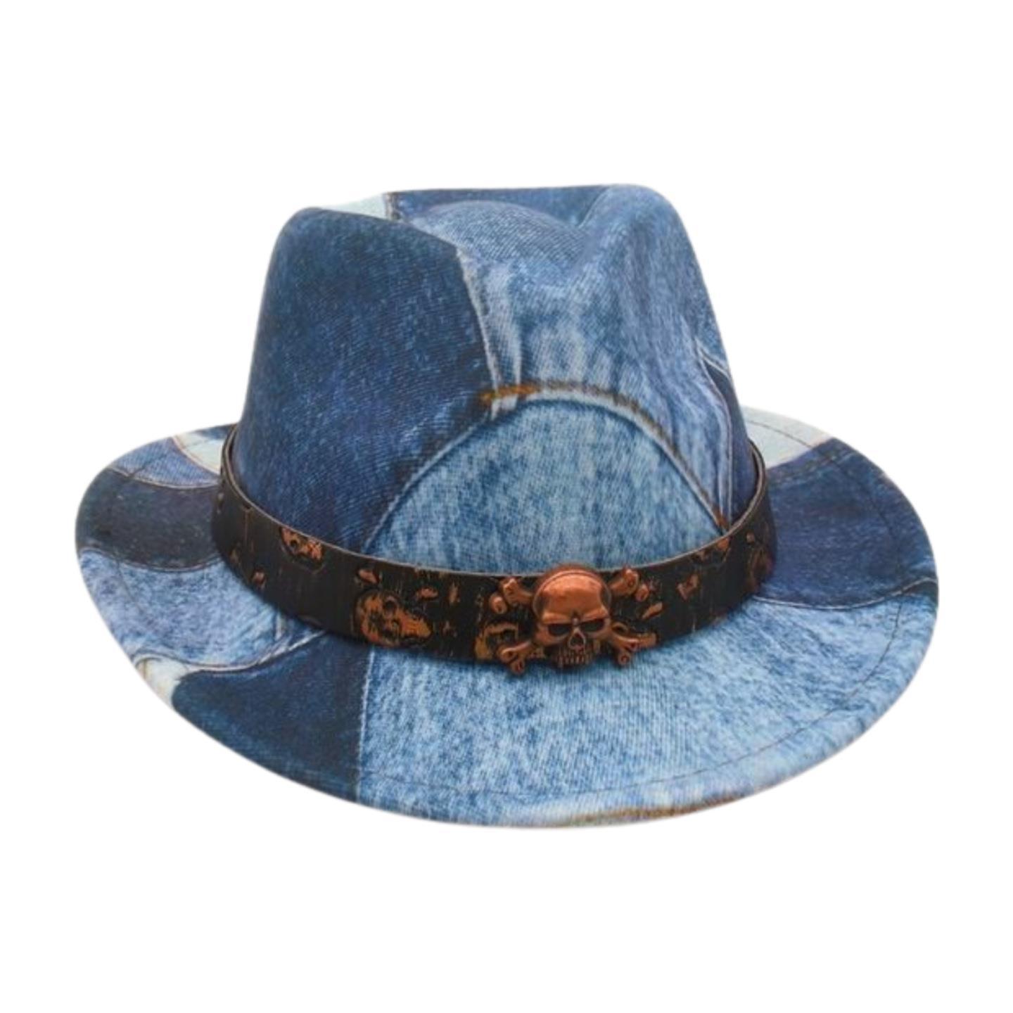 Аксессуары Череп Винтажный Джинсовый Лоскутный Цилиндр Праздничный Этнический Премиальный Джазовая Шляпа Детская Шляпа kids size [heart top]