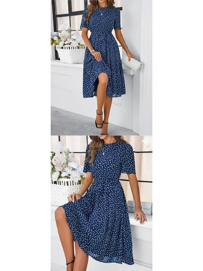 European & American Women's Polka Dot Casual Lace-up Long Dress - Spring & Summer Collection